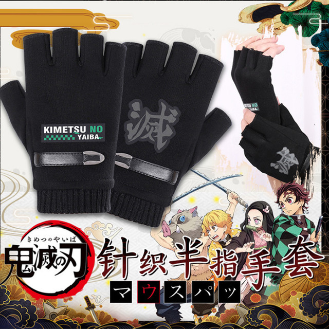 Luvas femininas quentes para cosplay, anime demon slayer, kimetsu no yaiba  tanjiro kamado, acessórios para cosplay, inverno preto, roupa de mão -  AliExpress